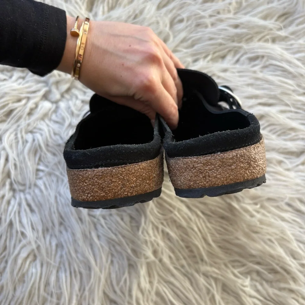 Birkenstock Buckley Black Suede Leather Buckle Slip On Moccasin Mule Shoes 42E - Picture 9 of 12
